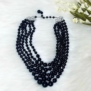 50's antique black beaded layered necklace